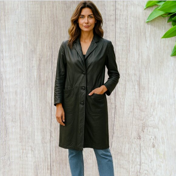 VINTAGE INTERNATIONAL LEATHER COLLECTION -- Leather Trenchcoat, Double-Breasted - Picture 1 of 16
